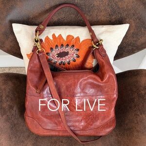 FRYE WHISKEY LEATHER HOBO BAG W/CROSSBODY STRAP BRASS HARDWARE VGUC
